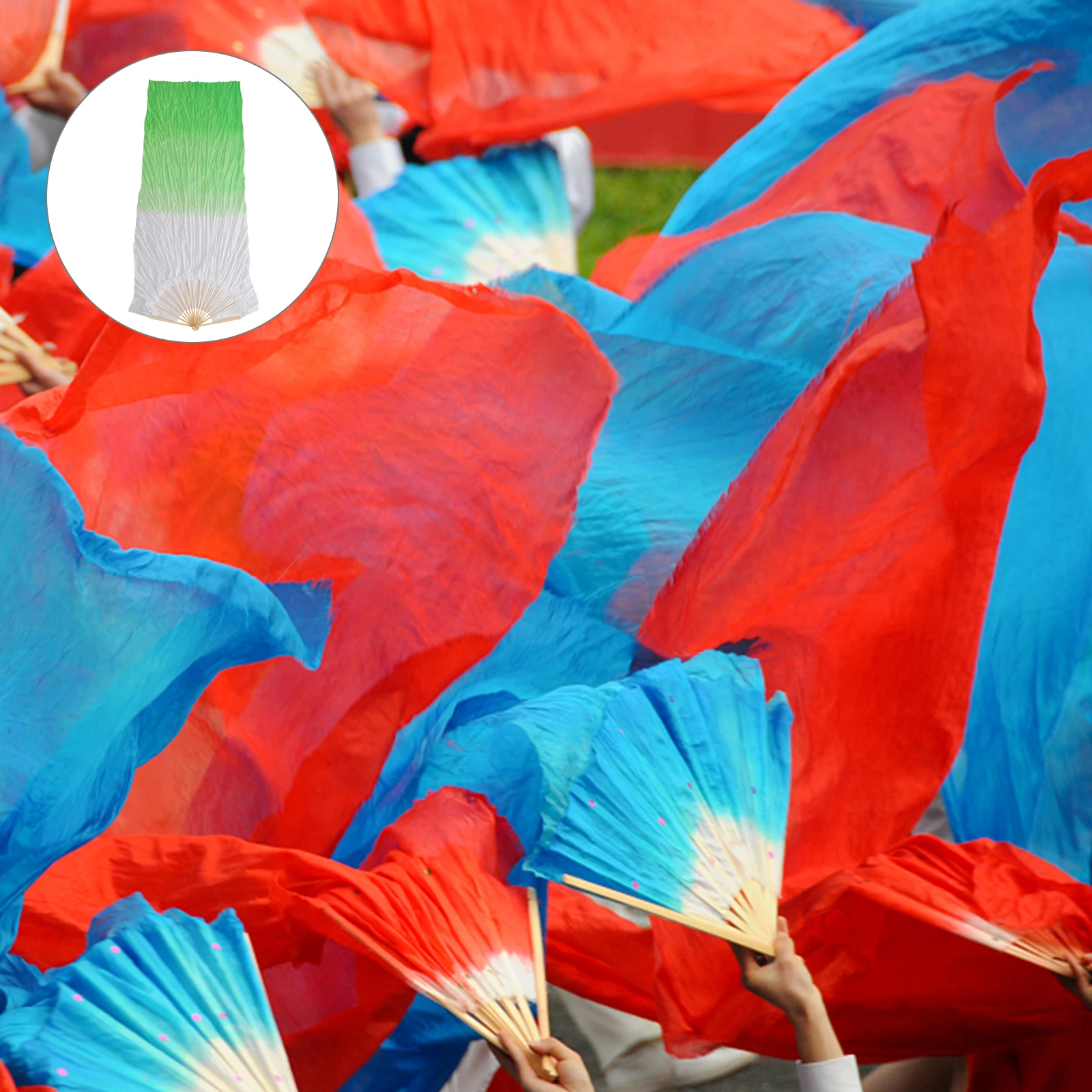 

1.8M Gradient Color For Women Bamboo Silk Dance Folding Lengthened Fan Veils Flexible Light Elegant White Gradual Green Perfect