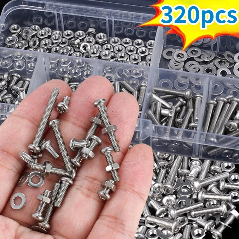 

M3 Screw Stainless Steel Hexagon Hex Socket Screws Bolt Nuts Set Round Flat Cap Head Bolt Washer Assortment Kit