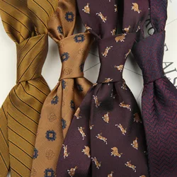 2025 New Luxury Silk Neckties For Men Polyester Woven Cartoon Neck Ties Dark Color Style Tie 8cm Suit Shirt Accessories Cravat