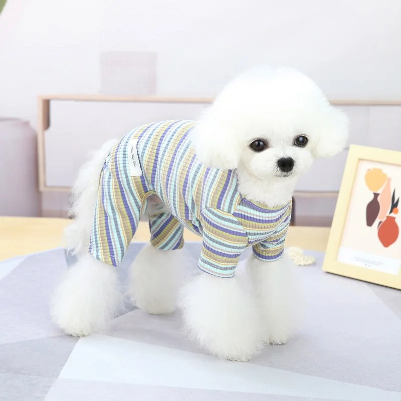 Fashion Dog Clothes for Small Dogs Autumn Dog Striped Jumpsuits Cute Puppy Coveralls Soft Cat Pajamas Pet Jumpsuits Dog Supplies