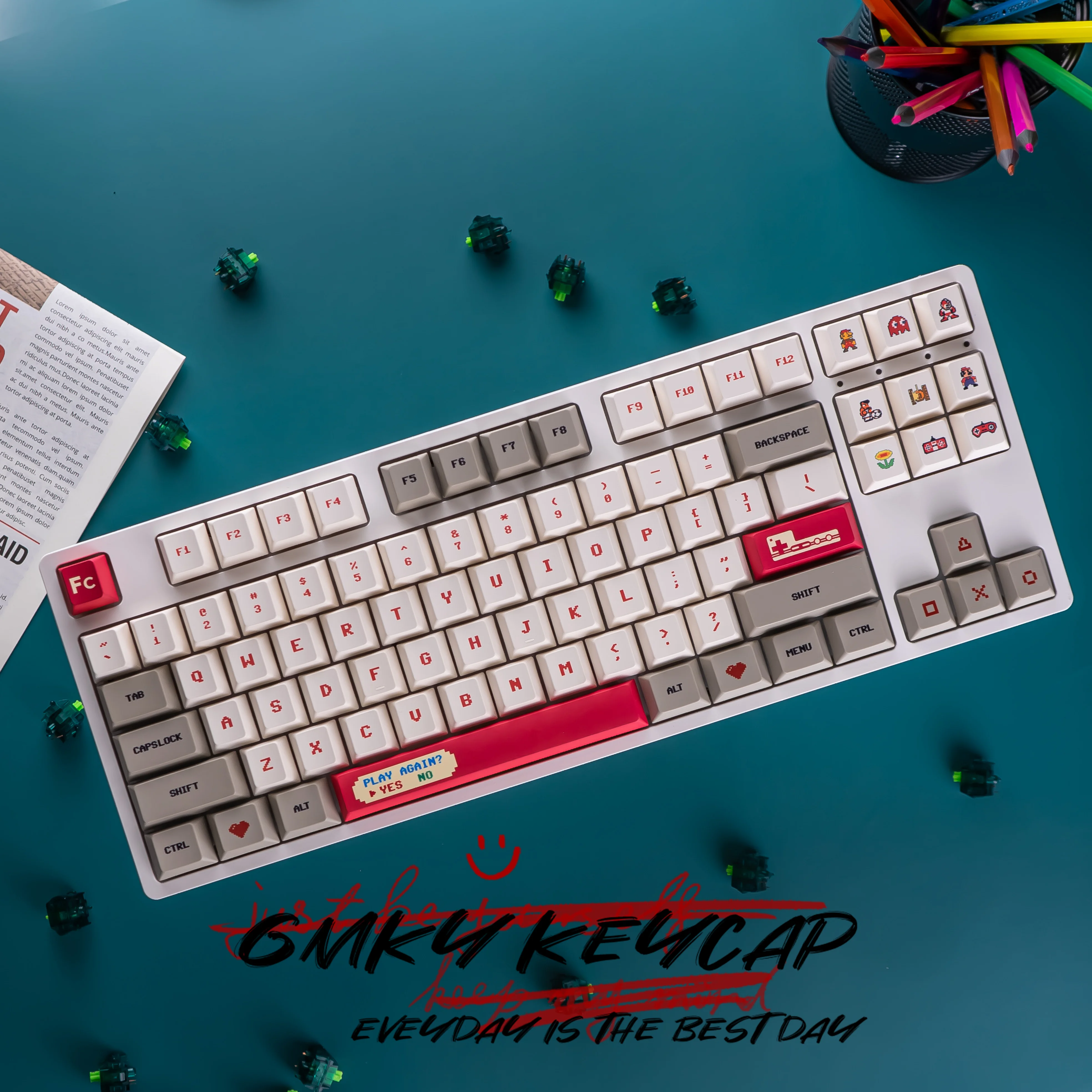 Imagem -02 - G-mky Pixel Clássico Vermelho & Branco Máquina Pbt Dye-sublimado Cereja Perfil Keycap para mx Switch Teclado Mecânico Keycap