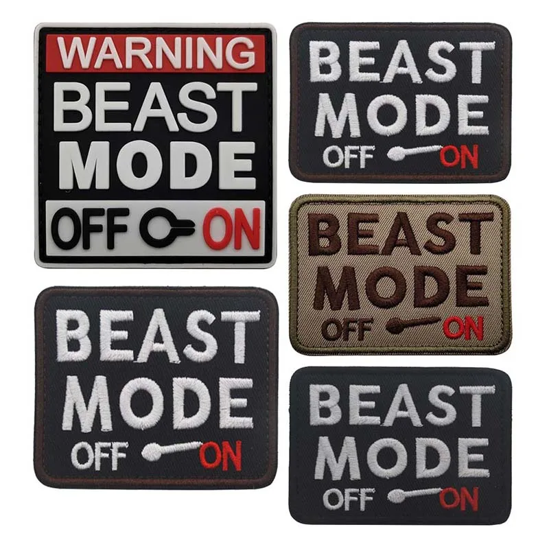 BEAST MODE ON OFF Morale Emblem Fabric Applique Embroidered Patches,Military Armband Tactical Badge Funny PVC Patch for Helmet