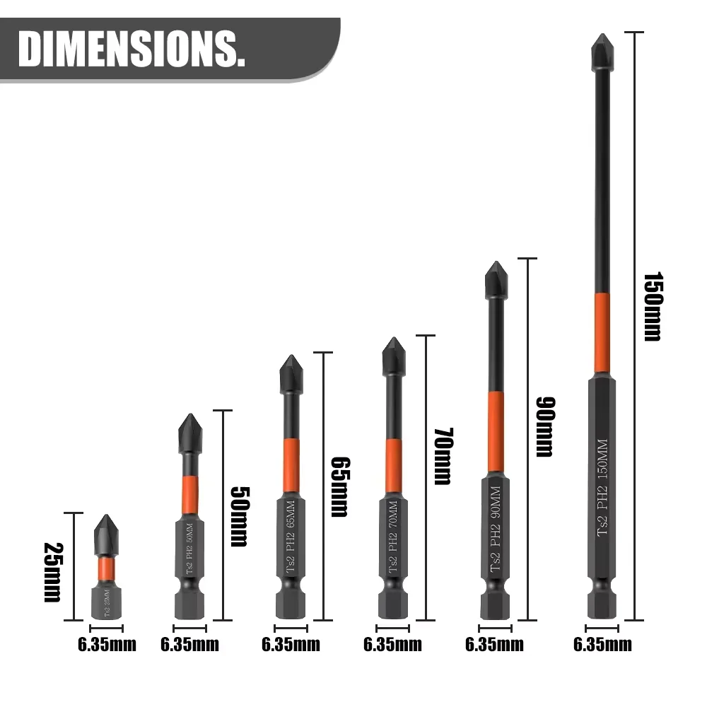 25-150mm Strong Magnetic Batch Head PH2 Cross Screwdriver Set Impact Drill Bit Screw Alloy Steel Non-slip Cross Screwdriver