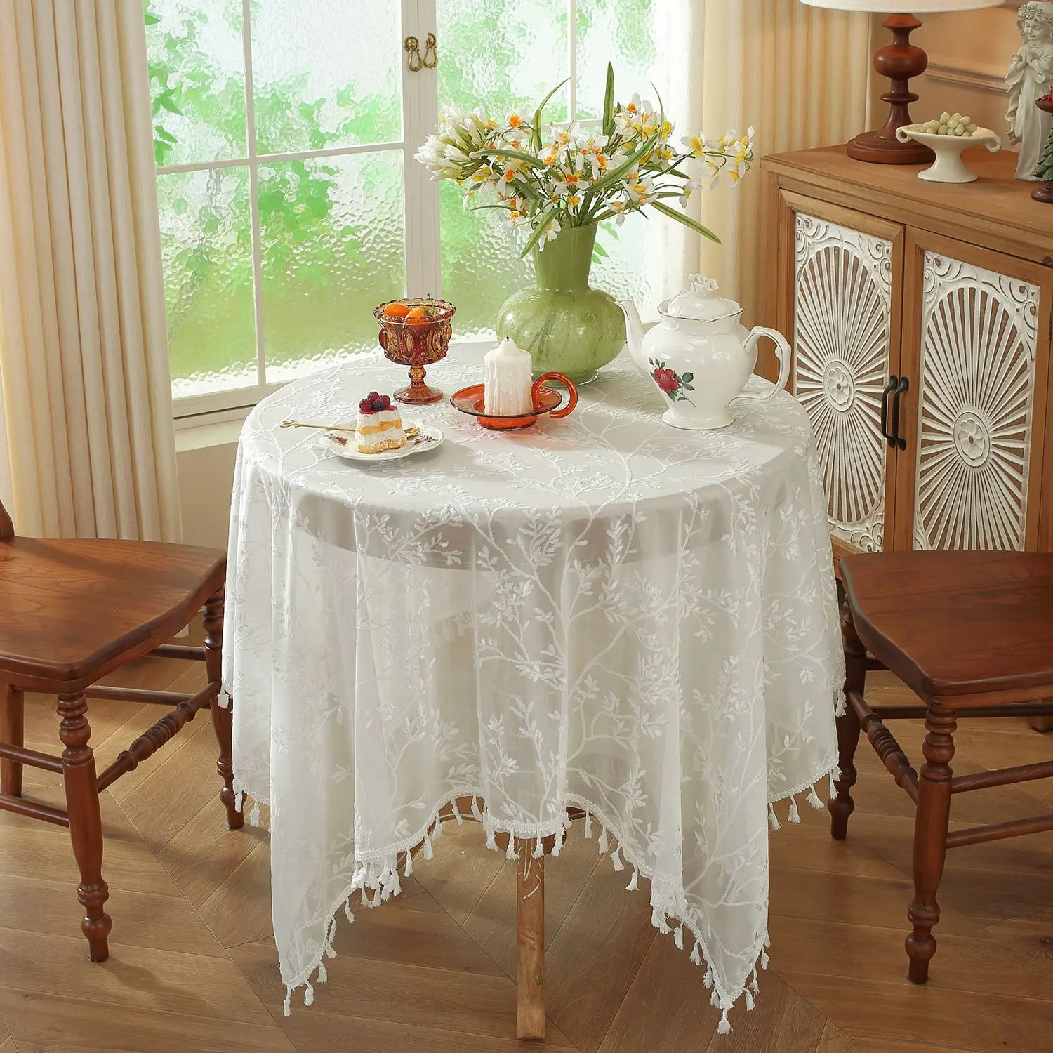 Rural branches small round tables tea tables lace jacquard tablecloths high-end fresh American atmosphere tablecloths