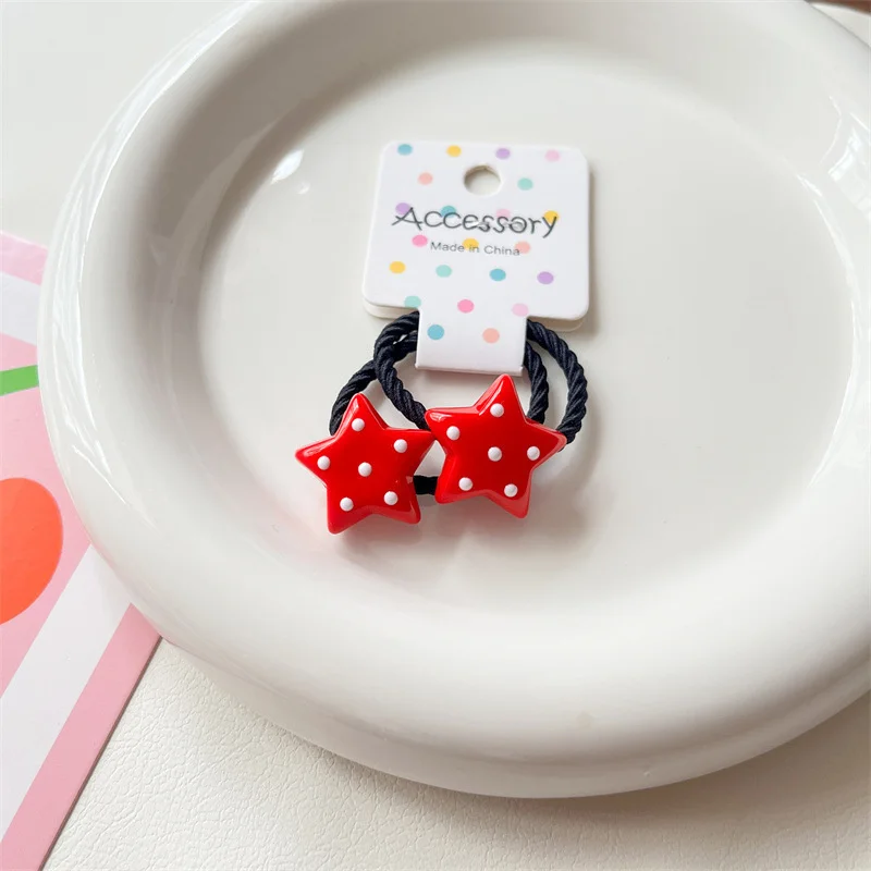 2PCS New Red Wave Dot Rabbit Head Cute Girls Kids Elastic Hair Bands Princess Hair Accessories Children Hair Ties Baby Headwear