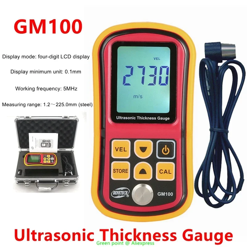 5PCS Intelligent Handhold GM100 Ultrasonic Thickness Gauge LCD Backlight Display For Measurement Thick Measuring Sound Velocity