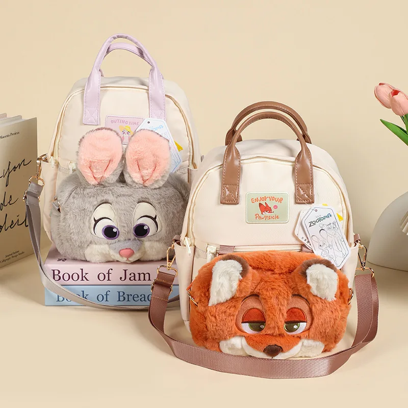 Disney New Zootopia Judy Hopps Nick Wilde Stuffed Animal Backpack Spacious Crossbody Bag For Kids Adults
