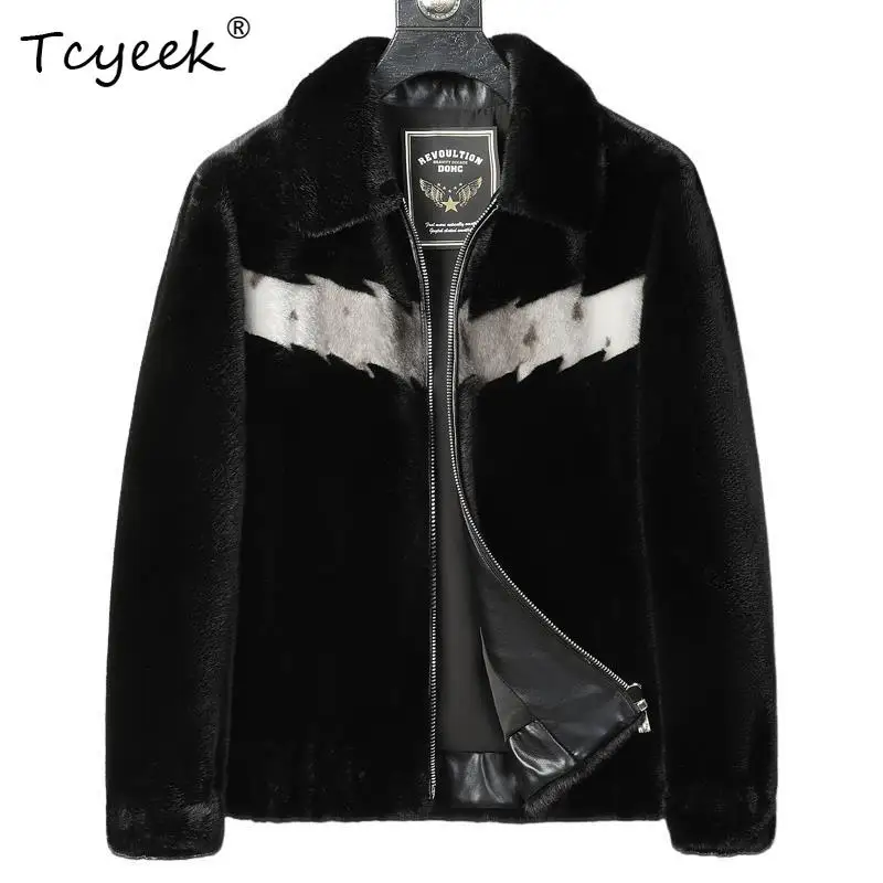 

Tcyeek Mink Fur Autumn Winter High End Trendy Slimming Casual Lapel Short Black Men's Fur Coat Abrigo Piel Real Hombre
