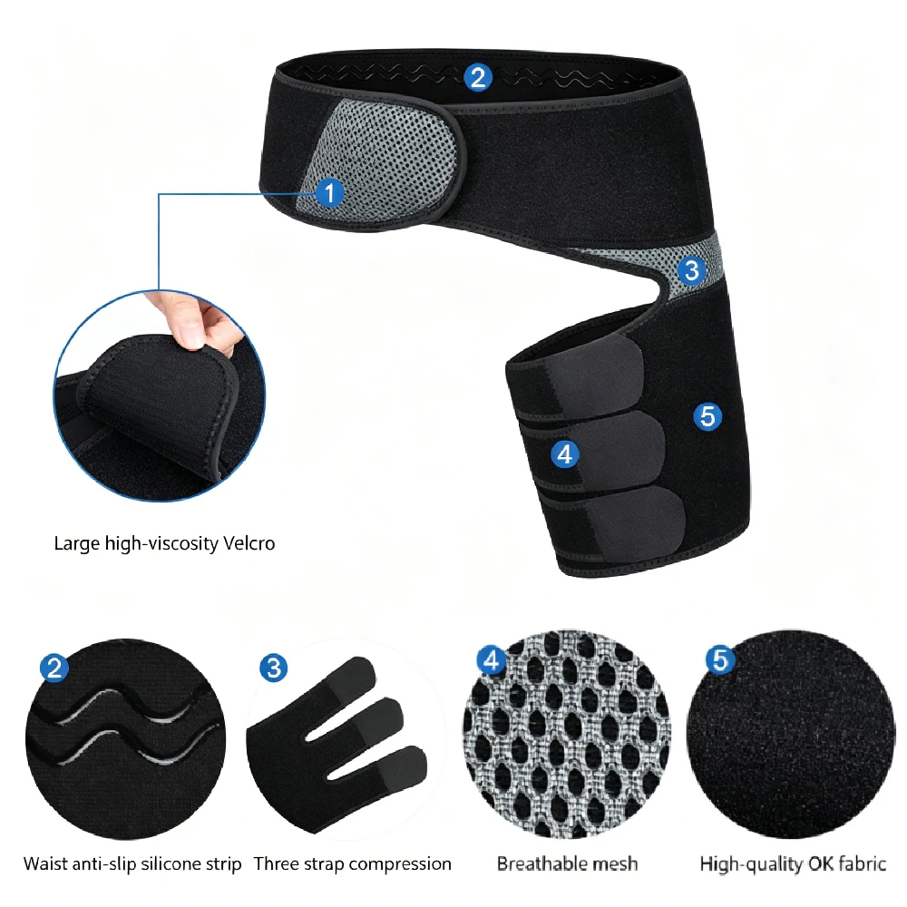 1PCS Breathable Hip Compression Wrap – Adjustable Groin Thigh Support for Sciatica Relief, Hamstring Stabilizer for Running,Golf