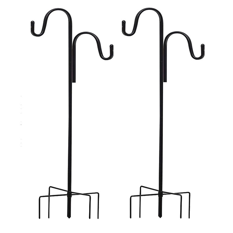 2 Pack Shepherd Crook Hooks Adjustable With 5 Prong Base,For Bird Feeders,Flower Ball, Plant And Christmas Decorations