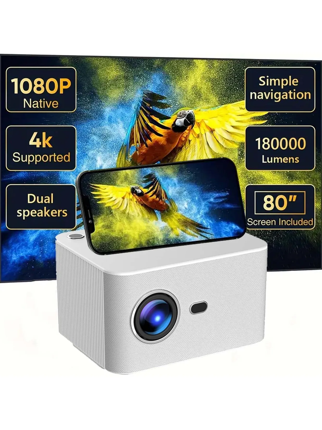 

Compact 1080P HD Mini Projector with Remote - Ideal for Home Theater & Outdoor Camping,Perfect Gift for Christmas, Halloween