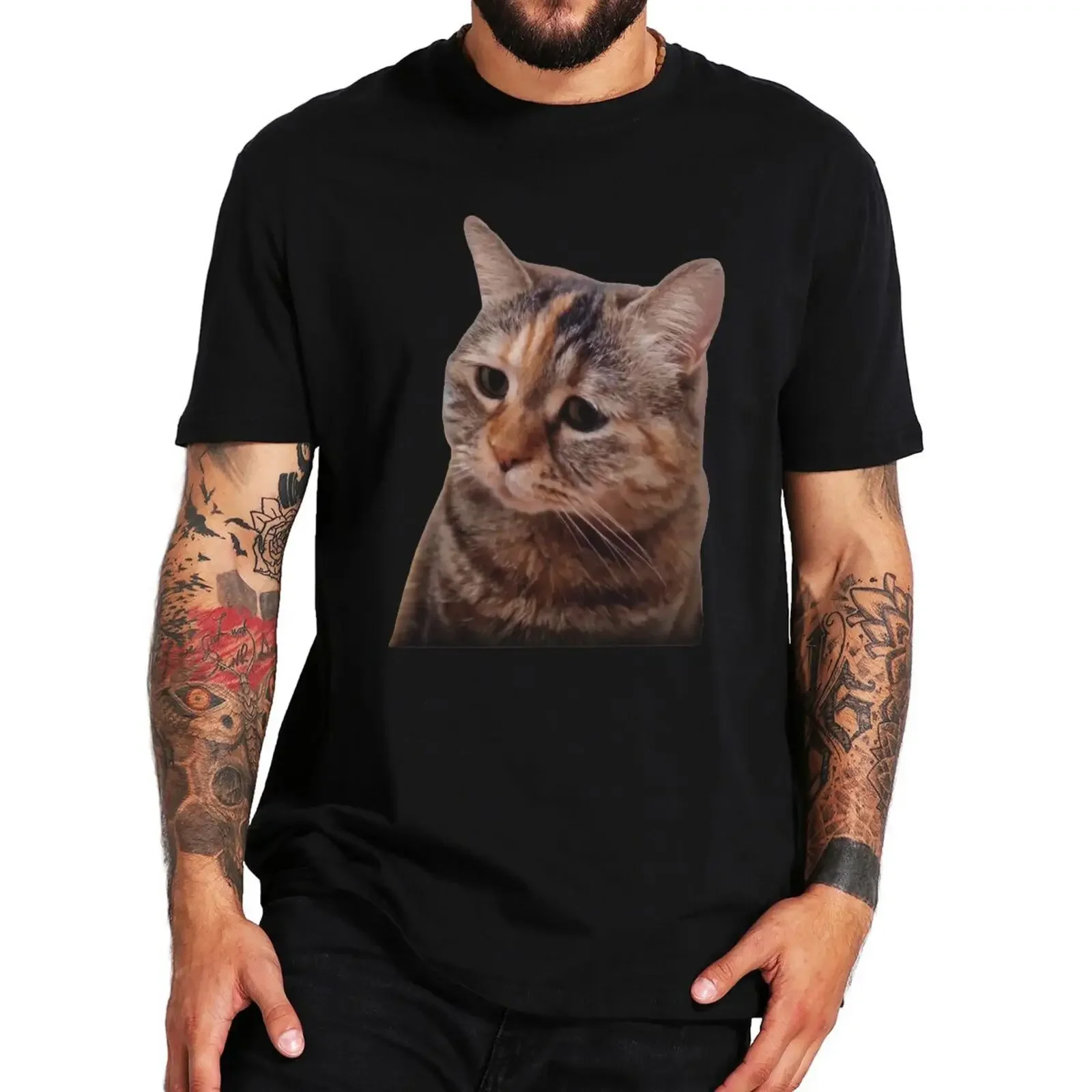 Cute Sad Mewing Cat T-shirt Funny Cats Talking Meme Trend Y2k Couples Gift T-shirt Casual 100% Cotton Unisex Tee Tops EU Size