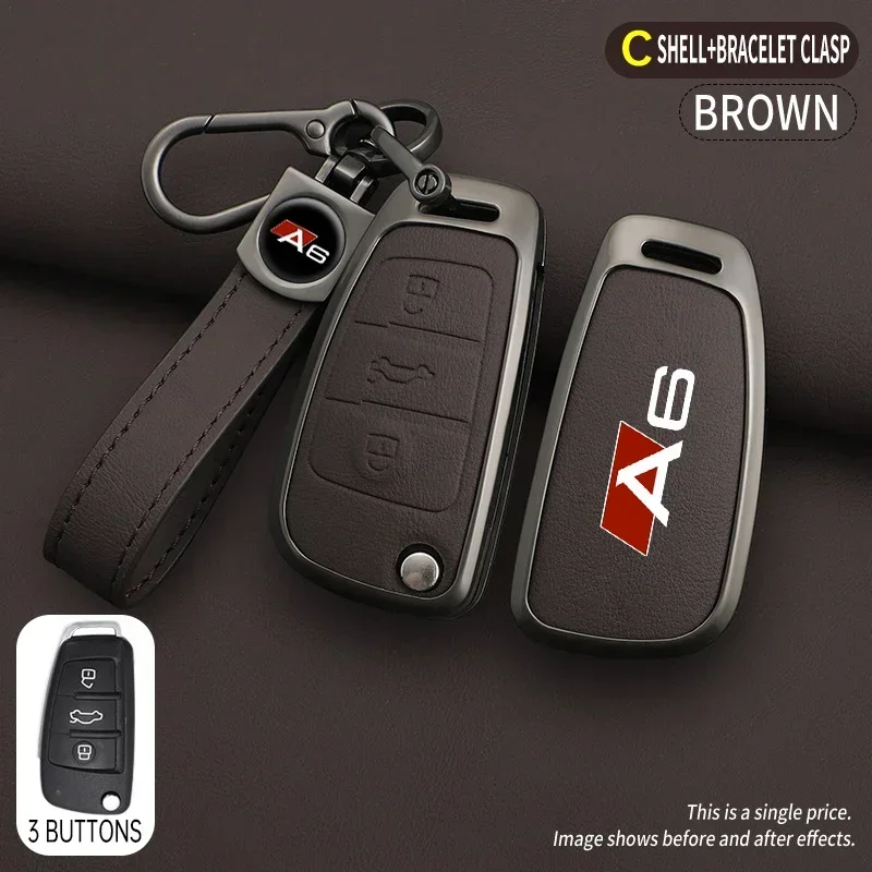 Voor AUDI A6 S6 RS6 C5 C6 C7 4F S Line Zinklegering Lederen Autosleutelhoes Beschermhoes Sleutelhanger Tas Autoaccessoires