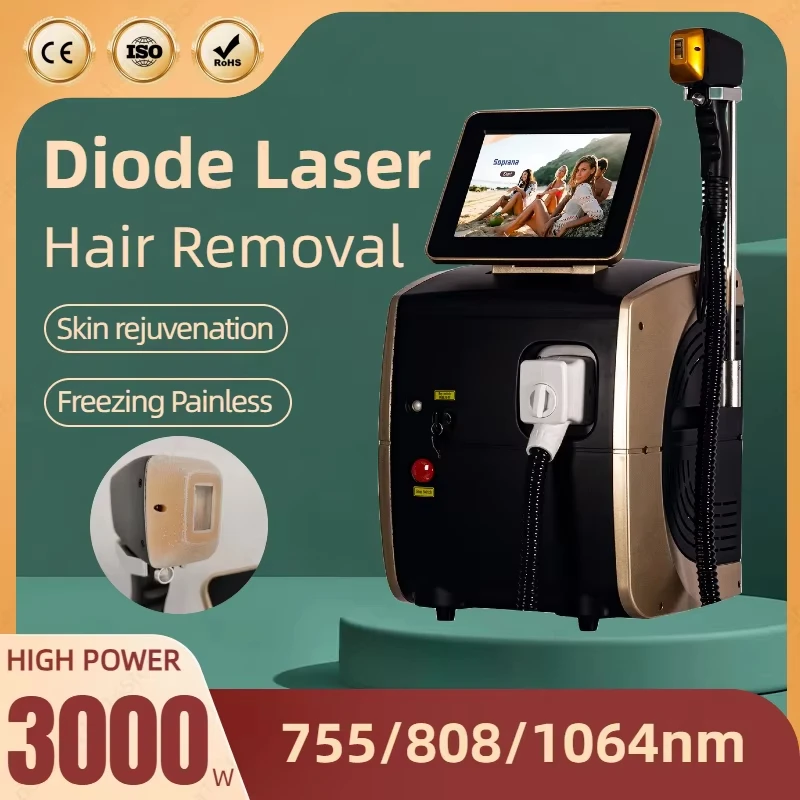 3 Wavelength 808 Nm Ice Platinum Depilacion 755 1064 808nm Diode Laser Hair Removal 3000w Machine Skin Rejuvenation 2025