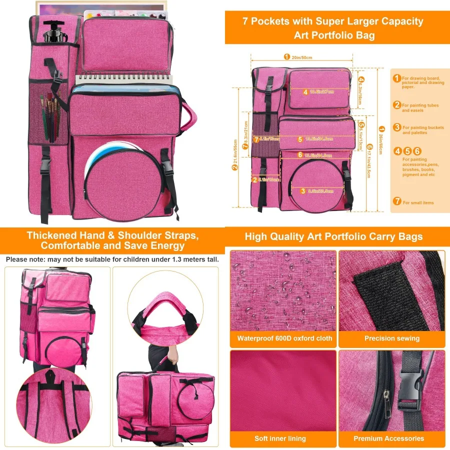 20 x 26 Canvas Art Portfolio Backpack for Outdoor Travel and Drawing: Large Capacity Carry Bag with Dedicated Compartments for