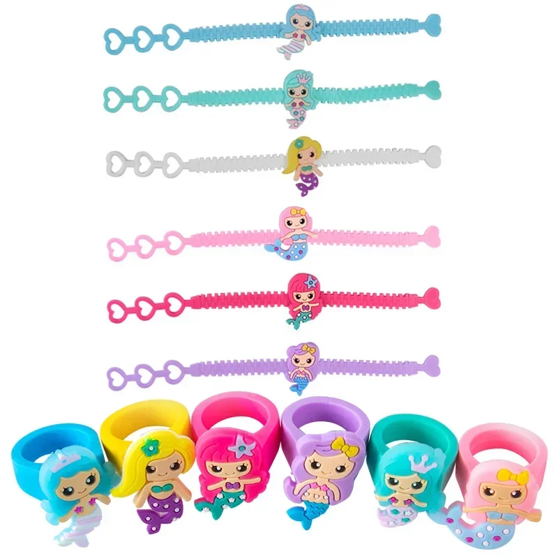 Desenhos animados sereia silicone pulseiras para meninas, tema pequena sereia, favores do partido, primeiro presente de aniversário, sob o mar, novo, 1pc