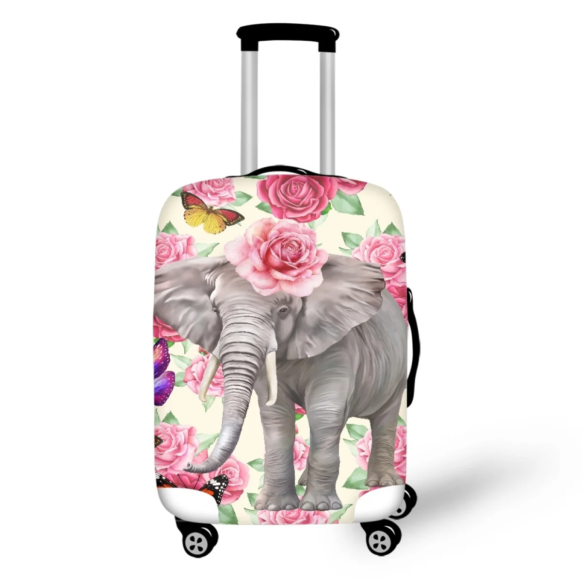 Colorful Cartoon Elephant Butterfly Easy Install Foldable Suitcase Cover Airplane Travel Luggage Protective Covers for 18-32Inch