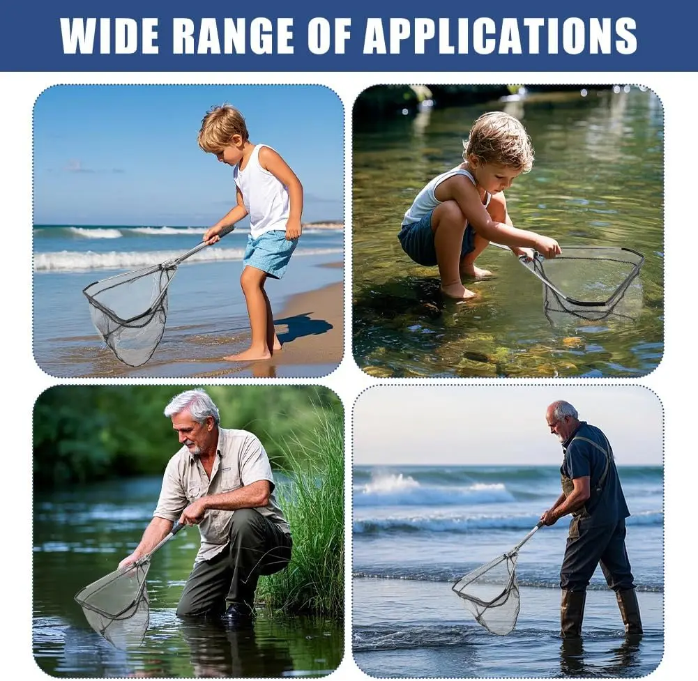Faltbarer Fischlandungsnetz mit 55 cm Teleskopstange, gummibeschichtetem Netz, Fliegenfischernetz für Teich, Forellen, Karpfen, Fang & Freilassung – Detail 8
