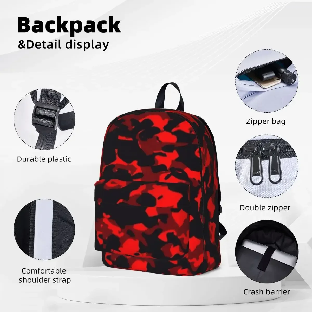 Black Red Camouflage Camo Woman Backpacks Boys Girls Bookbag Casual Children School Bag Portability Laptop Rucksack Shoulder Bag