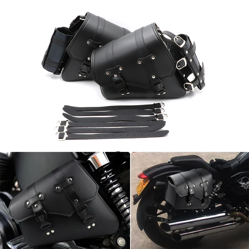 Sepeda motor kulit PU kantong pannier sisi tas sadel tahan air tas peralatan bagasi tas sadel dengan cangkir pemegang untuk Sportster XL883