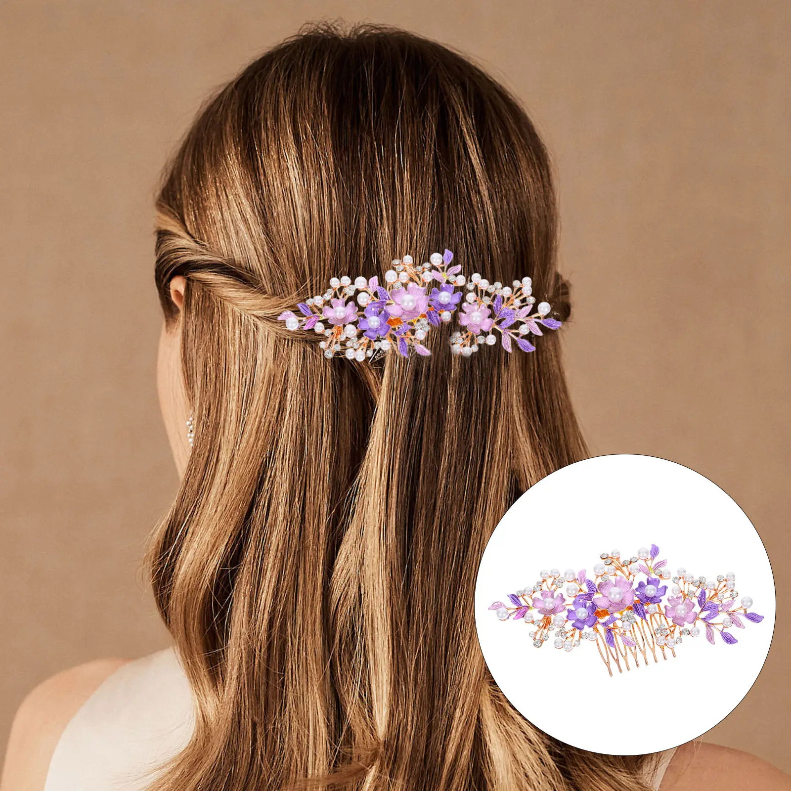 

Bride Hair Comb Rose Floral Wedding Headdress Pearls Rhinestone Embellished Lightweight Comfortable for Bridal Shower Birthday