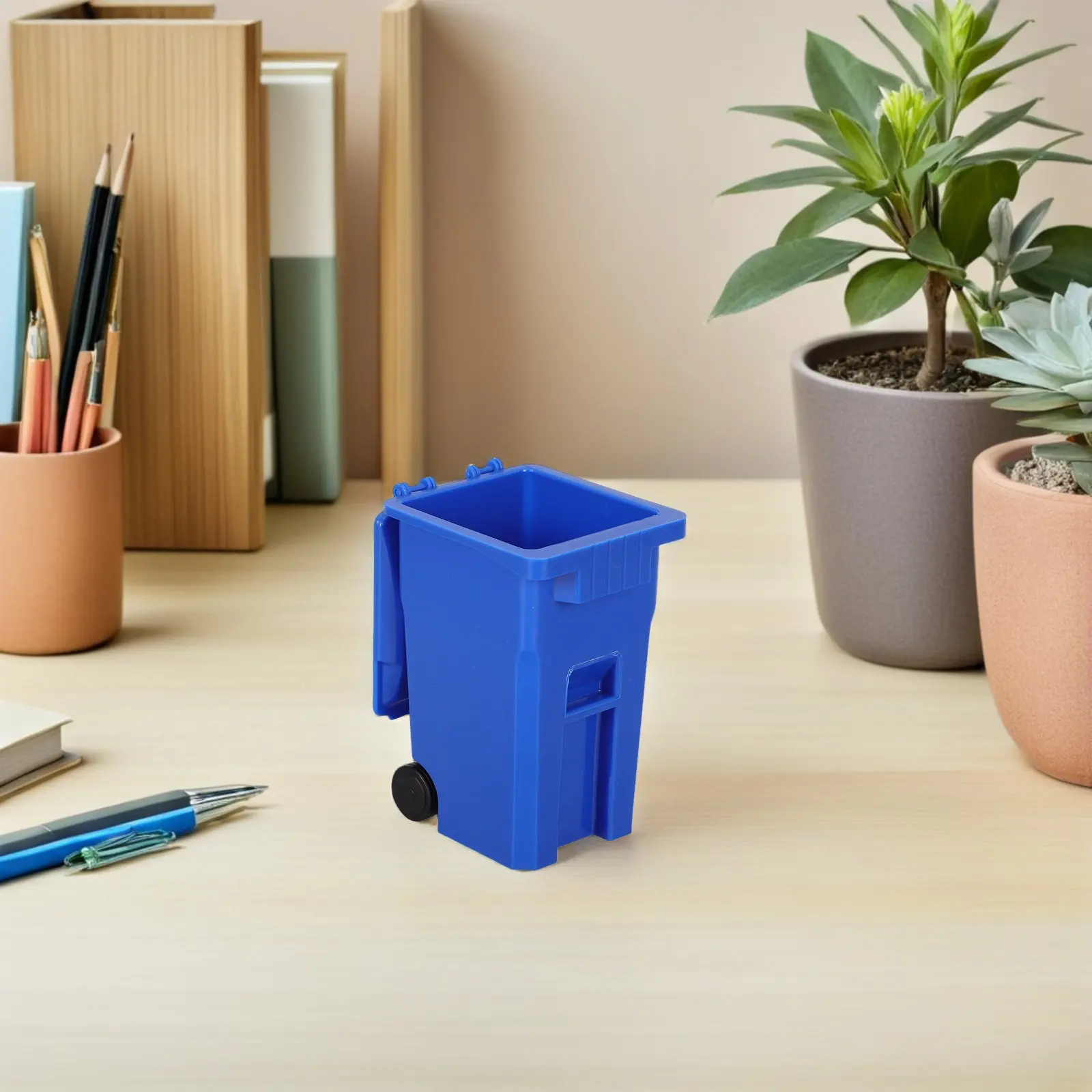 2Pcs Mini Trash Can for Desk Compact Plastic Covered Desktop Garbage Bin Pencil Holder Small Waste Basket Table Storage