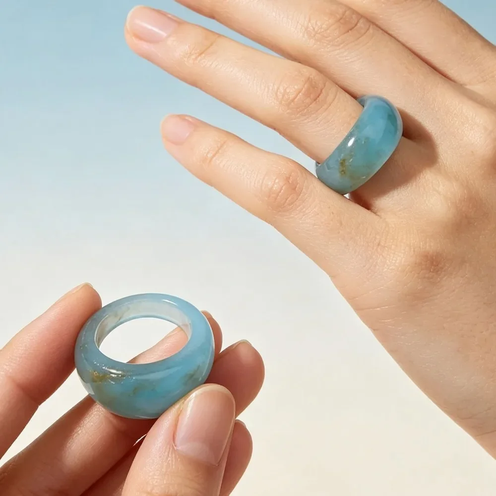 Kpop Punk Colorful Acrylic Resin Big Round Rings, Korean Vintage Finger Rings for Women Girls Fashion Jewelry Accessories