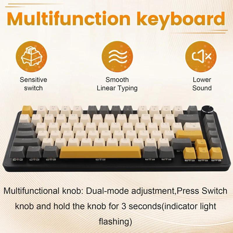 K82 Gaming Keyboard With Media Knob, Hot-Swappable Mechanical Keyboard Wired, Glimmer Blue Switch Key Cable Separation