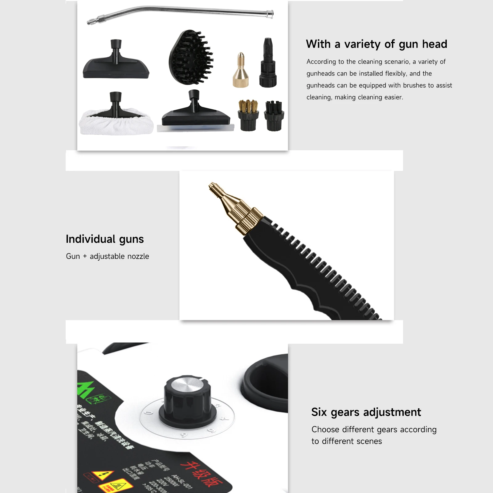 منظف بخار 2500 وات ضغط عالي ودرجة حرارة 105 ° C 3BAR خزان تسخين سريع 6 سرعات 900 مل لتنظيف المنزل/المطبخ/الحمام/السيارة #5