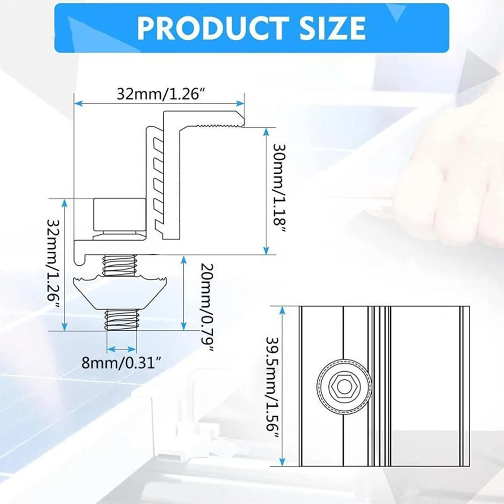 Solar Panel Module Bracket Strong Toughness Clip Solar Panel 12pcs 4pcs Aluminum Alloy Medium Pressure Easy Installation
