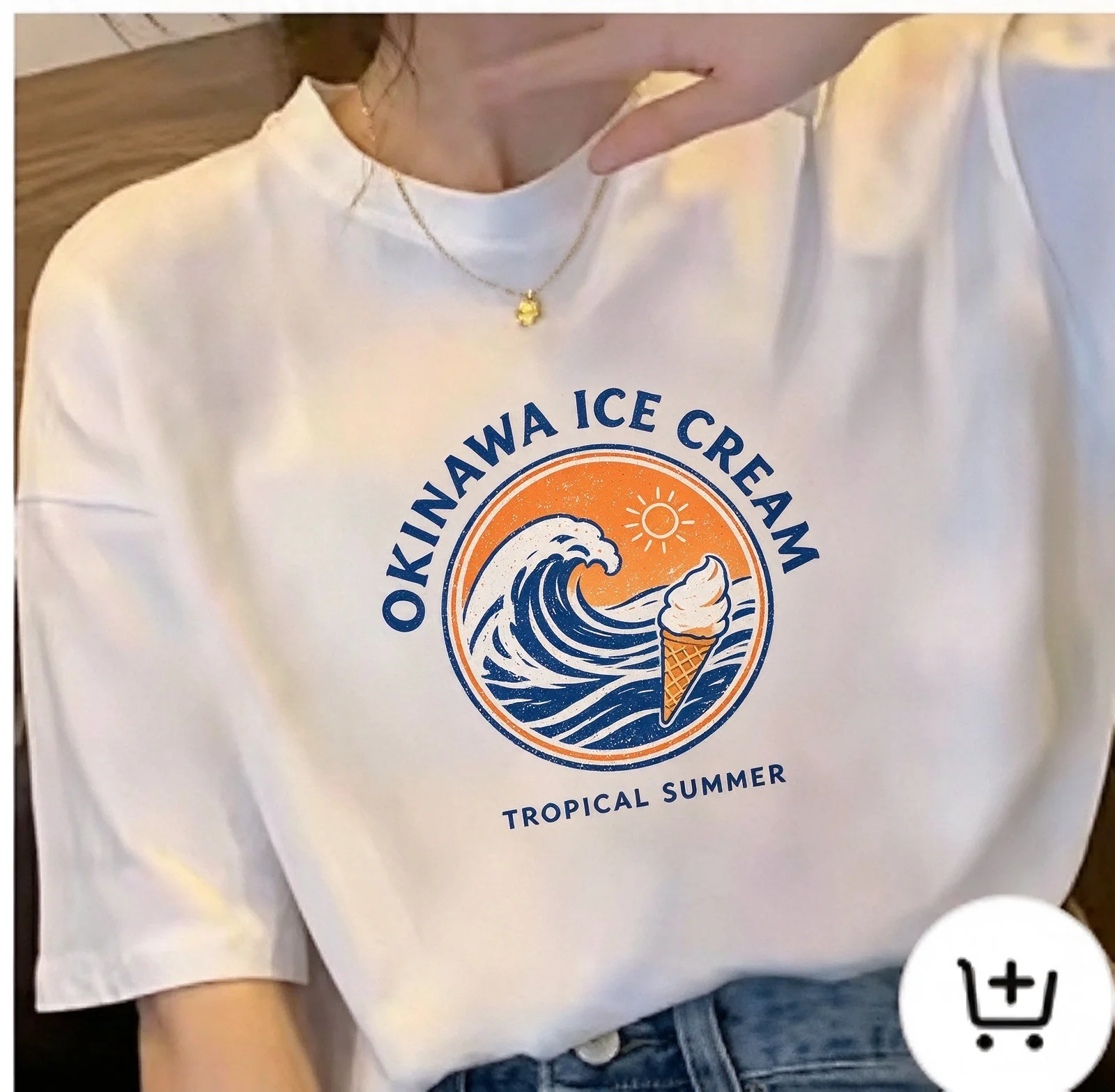 2026 Kids Adults Tropical Summer Wave Ice Cream Graphic T-Shirt, Retro Circle Print Short Sleeve Casual Cotton Tee for Men Women