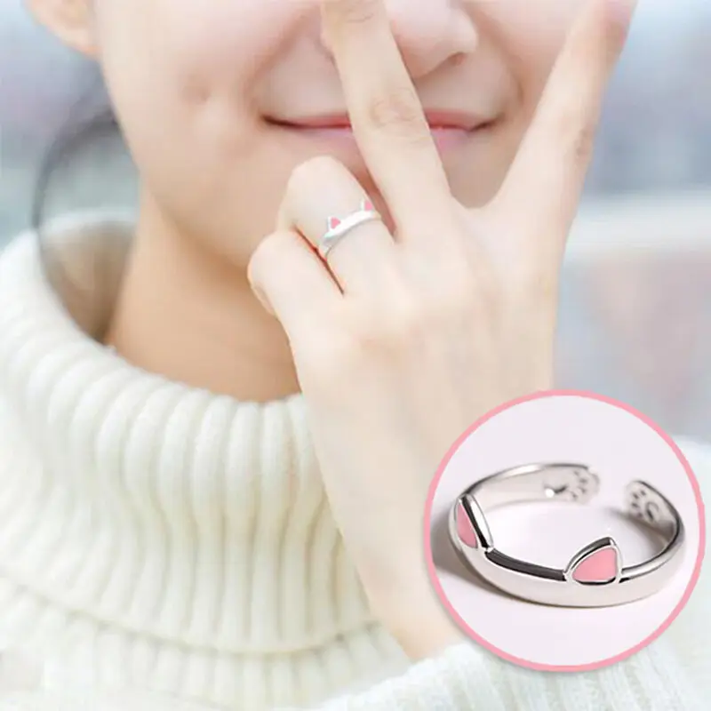 Cute Ring Cat Ear Finger Rings for Girls Open Design Fashion Ring Jewelry for Women Child Gift Adjustable Cat Claw Ring Jewelry