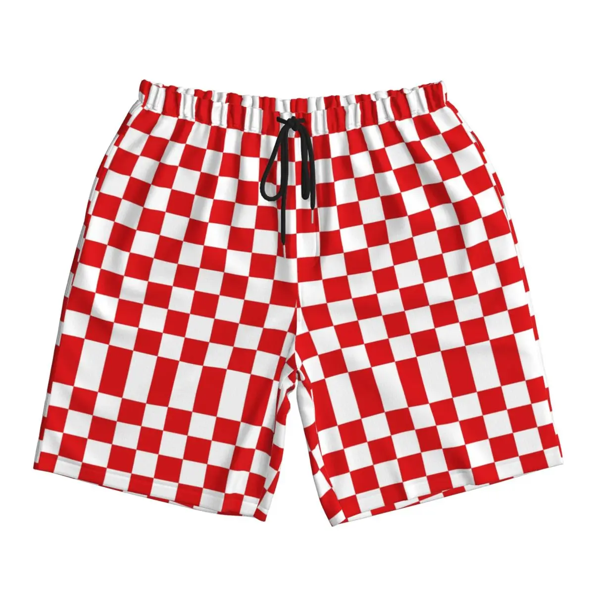 

Красный и белый фон в клетку, клетчатые спортивные шорты, летние спортивные шорты для фитнеса, пляжа, мужские плавки большого размера Y2K