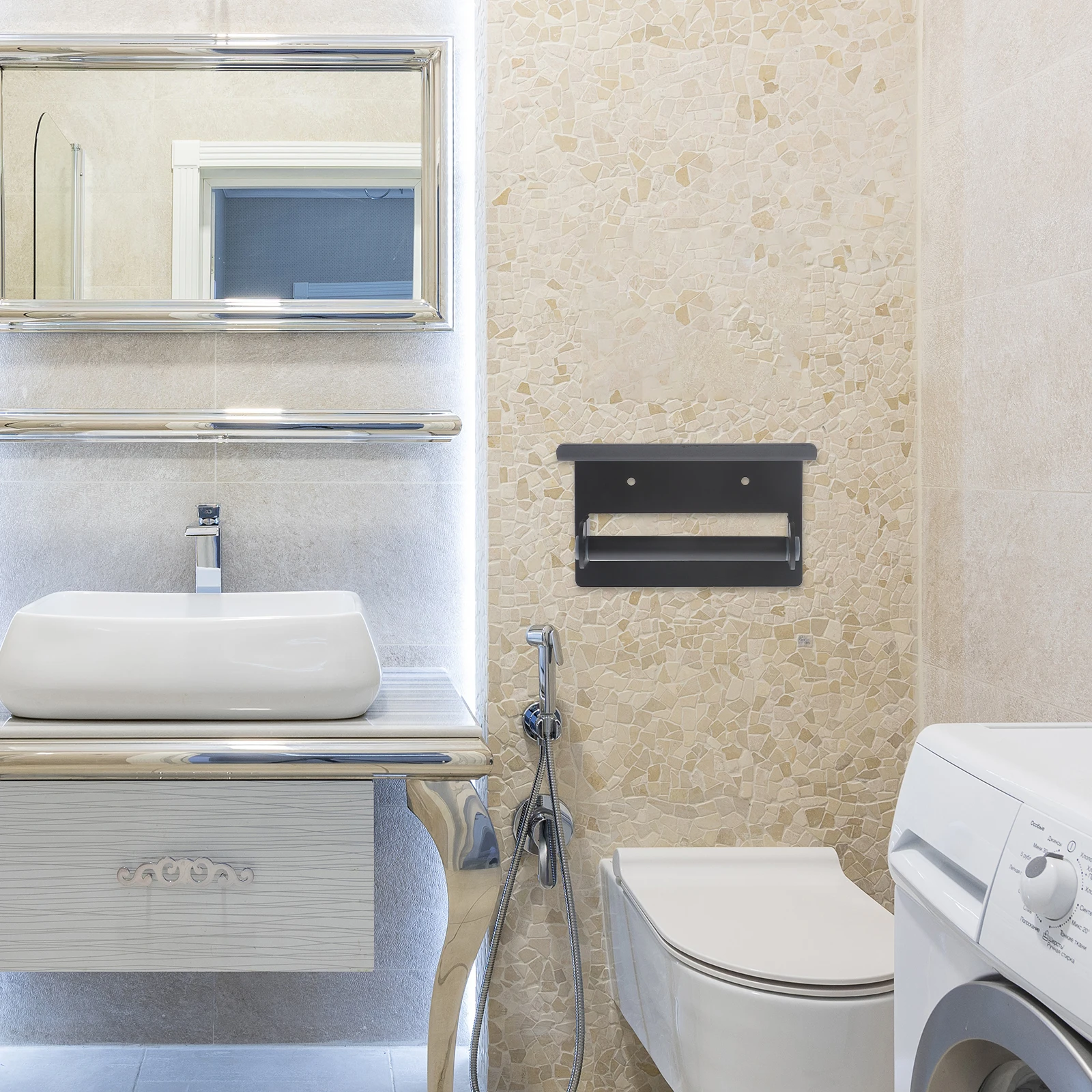 

Aluminum Toilet Paper Holder Shelf Wall Mounted Bathroom Storage Rack Durable High Temperature Resistant Anti Rust Design