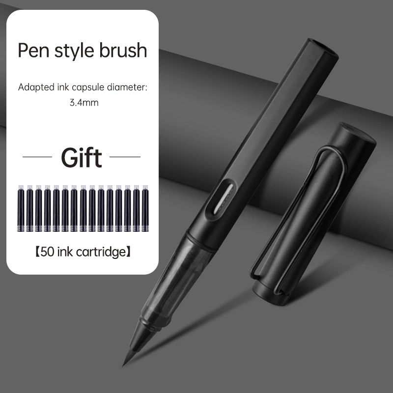 Fountain Brush Pen Set with 50 Ink Refills, Smooth Writing Pen Style Brush for Artists, Students, Office & Gift
