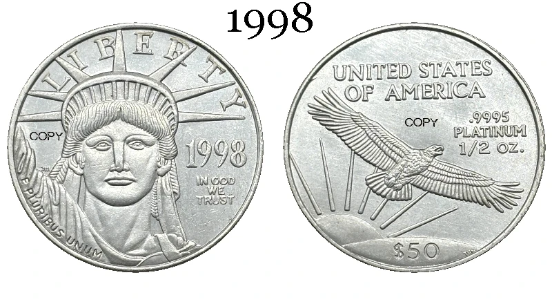 نسخ أمريكي عملات تذكارية قابلة للتحصيل ، الولايات المتحدة ، نسر أمريكي بلاتيني ، مطلي بالفضة ، plus W الحرية ، 50 دولار
