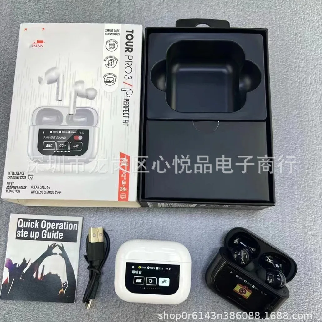 2025 New TOUR PRO3 ANC+ENC Smart Screen Style Comes with 21 Language Bluetooth Earphones