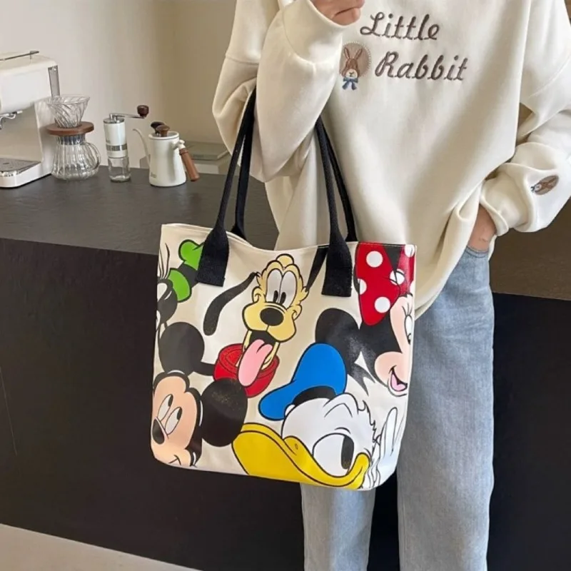 New Disney Cartoon Cute Animation Mickey Canvas Bag Women\'s Large Capacity Bag Goofy Dog Handbag Shoulder Tote Bag Crossbody