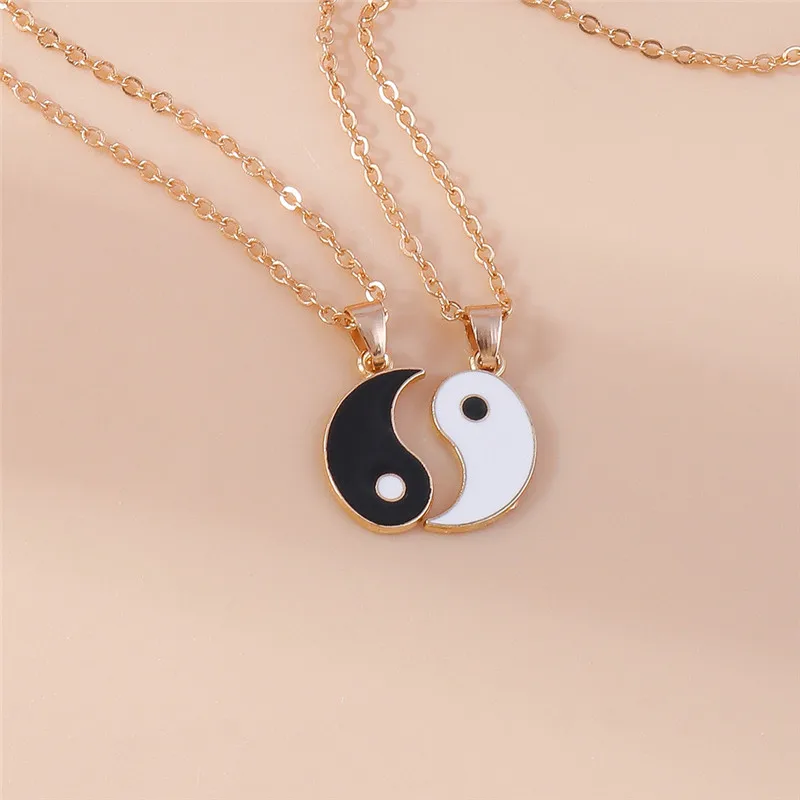 Aihua Heißer Verkauf Emaille Yin Yang Tai Chi Halskette für Frauen Männer Geburtstag Geschenk BFF Beste Freunde Paar Passenden Anhänger Halskette – Detail 7