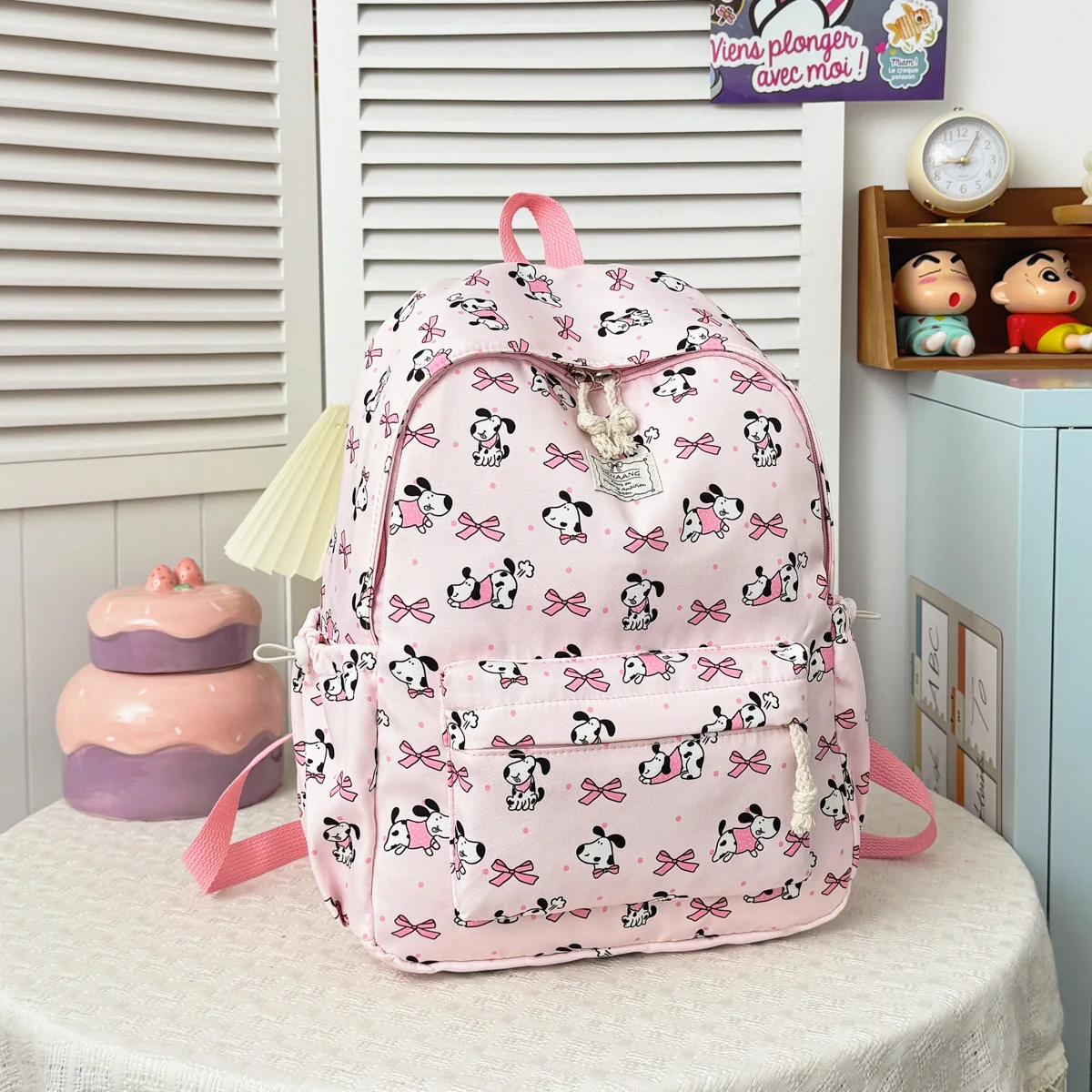 Cute Kuromi Cartoon Animal Pattern Backpack Lightweight Nylon Large Capacity Multifunctional Student Backpack Campus Outdoor