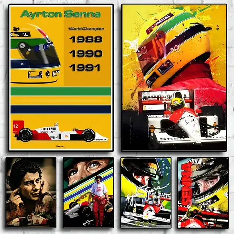 F1 Gran Premio de Fórmula Uno casco de deportes de motor leyenda conductor de carreras Ayrton Senna cartel estético lienzo impreso arte de la pared decoración de la habitación