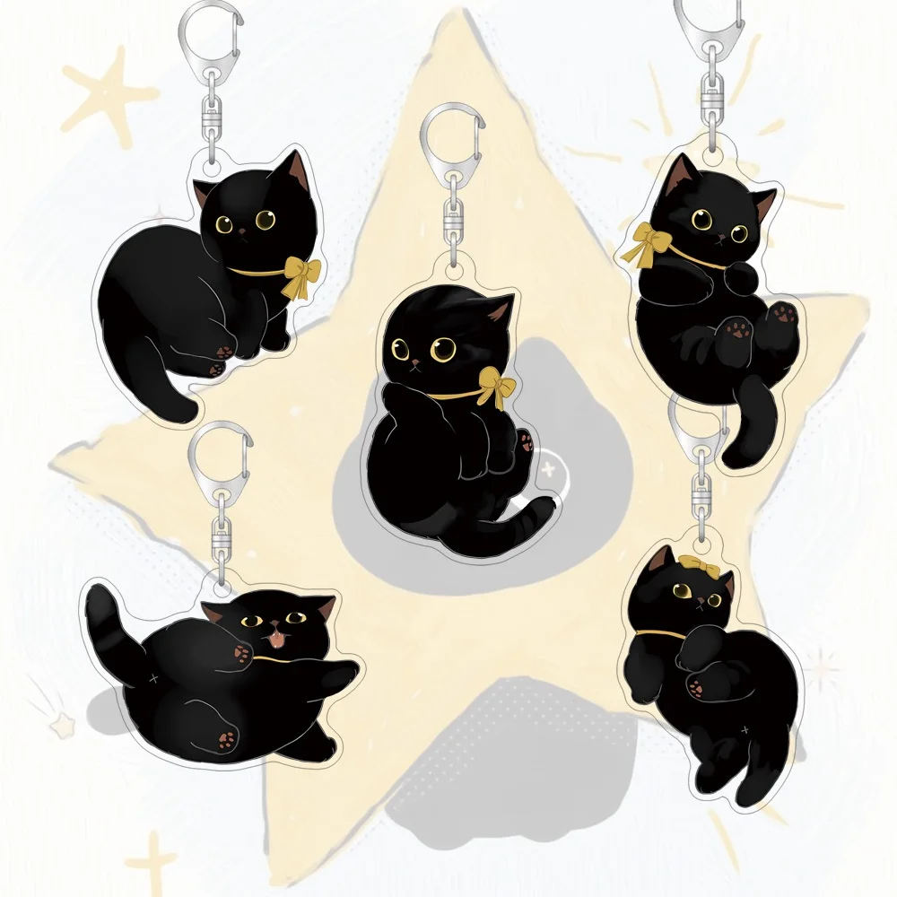 Black Cat Acrylic Keychain Cartoon Cute Bags Decorative Schoolbag Small Pendant Key Ring Accessories Friends Girl Gift