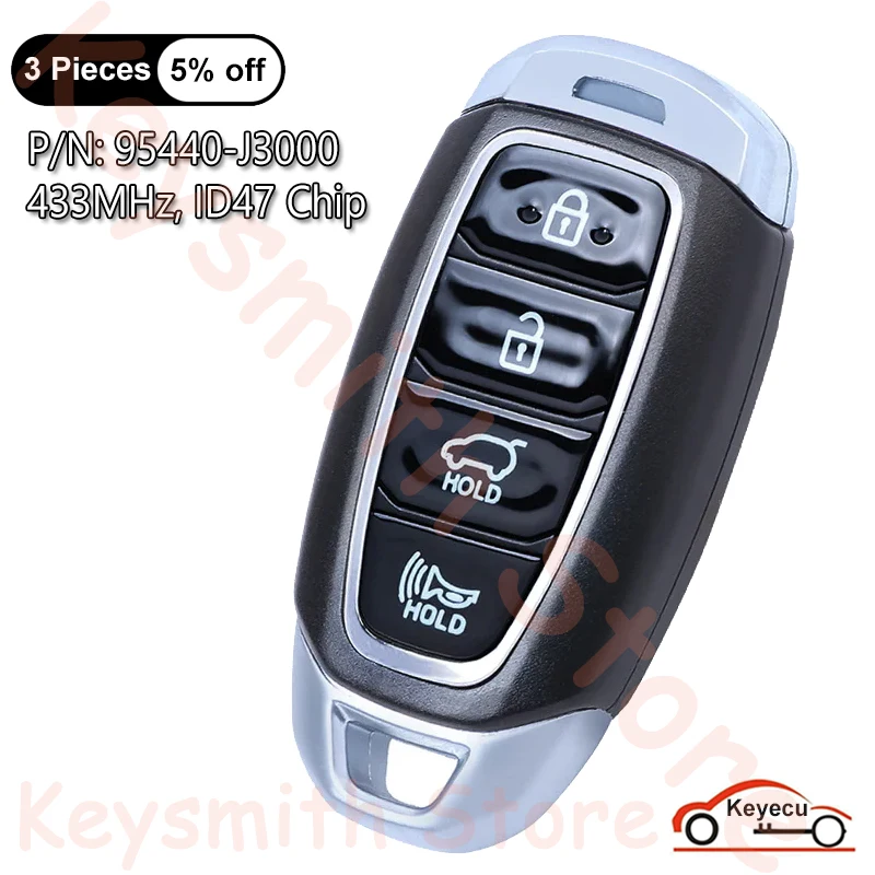 KEYECU 4 Buttons 433MHz ID47 Chip for Hyundai Veloster 2017 2018 2019 2020 2021 Auto Smart Remote Control Key Fob 95440-J3000