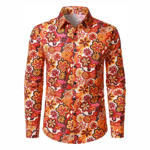 Holiday Bohemia Style Full Print Flowers Long Sleeve Shirt Men Clothes Elegant Formal Lapel Button Shirts Casual Fashion 2026