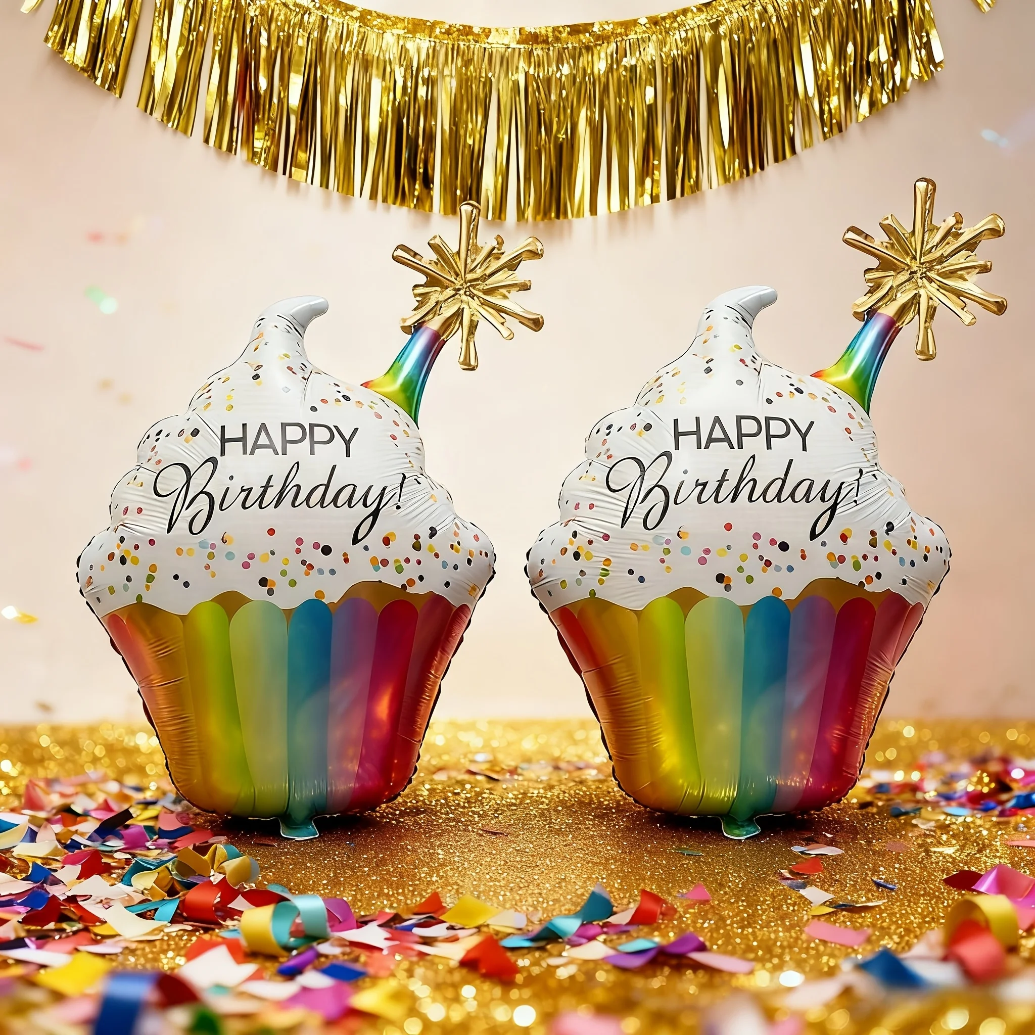 2 Stücke Alles Gute Zum Geburtstag Regenbogen Pappbecher Kuchen Geformt Aluminiumfolie Ballon Geburtstag Party Dekoration