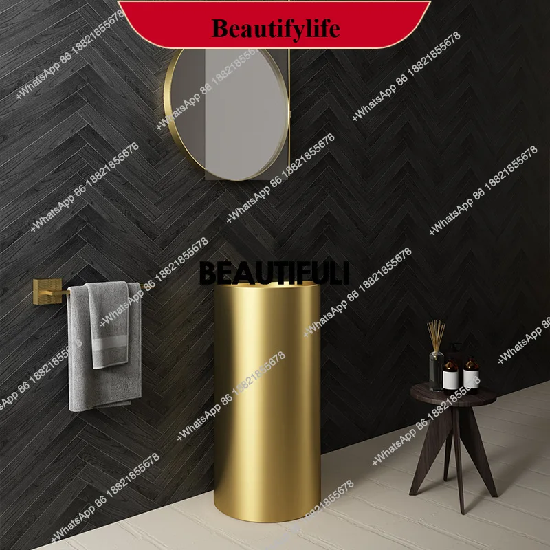 

F185 Круглая раковина в форме колонны из нержавеющей стали, умывальник для проживания в семье в отеле, встроенная напольная раковина-колонна