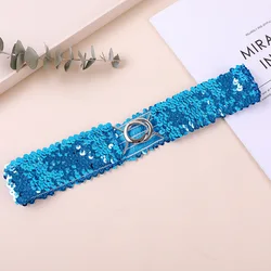 Sequin belts gorgeous fashion adult kids women's belts wholesale elastic belts toe buckle elastic belts