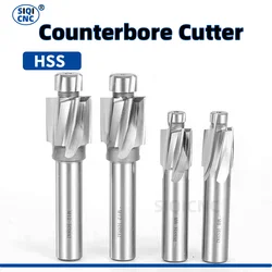 Piloted Counterbore Cutter HSS Flat Bolt Hole Cap Screw Countersink Milling Tool 4 Flutes Pilot M3 M20 Spot Router Slot Drill