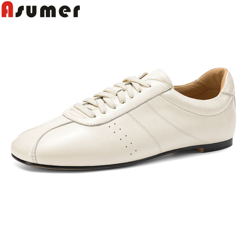 

ASUMER Size 34-43 New Women Sneakers Lace Up Flat Shoes Round Toe Spring Summer Ladies Flats Solid Color Fashion Casual Shoes