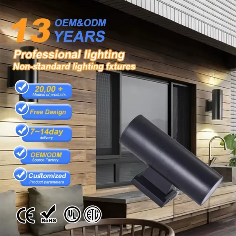 9W Matte Black LED Warm White 3500K CRI 98 Aluminum IP65 Waterproof Outdoor Wall Lamp for Universal Use 3-Year Warranty